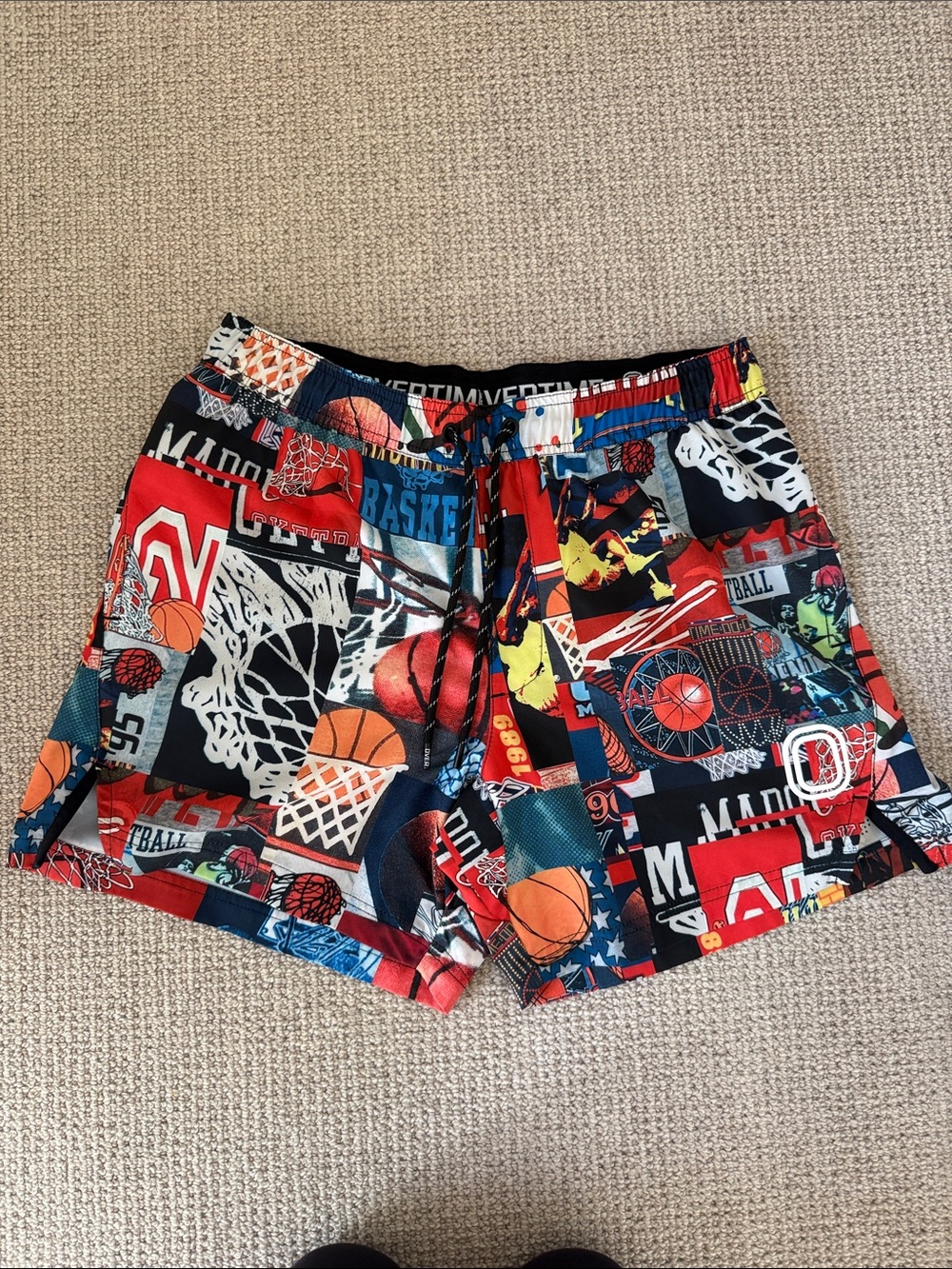 Overtime Men's Athletic Basketball-Print Shorts in Red, Blue, Black